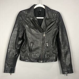 Aqua Luxe Moto Leather Jacket Womens S Black Full Zip Pockets Casual